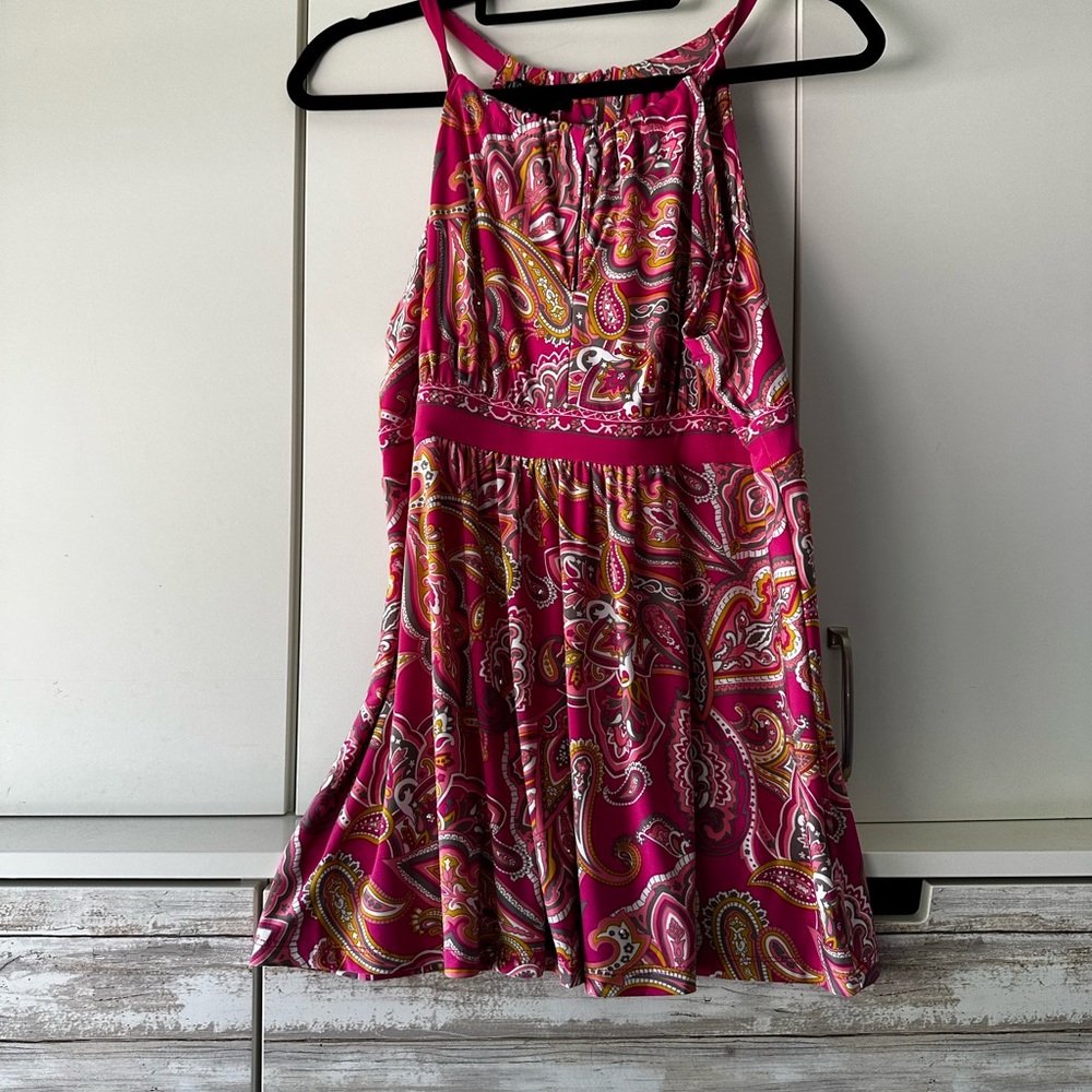 💖 INC Petite Paisley Halter Top Pink Magenta Sleeveless Blouse PL